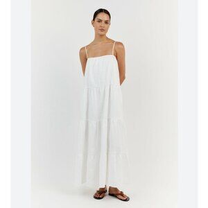 DISSH Kingsley Tiered A-Line Maxi White Dress US 6 100% Linen
